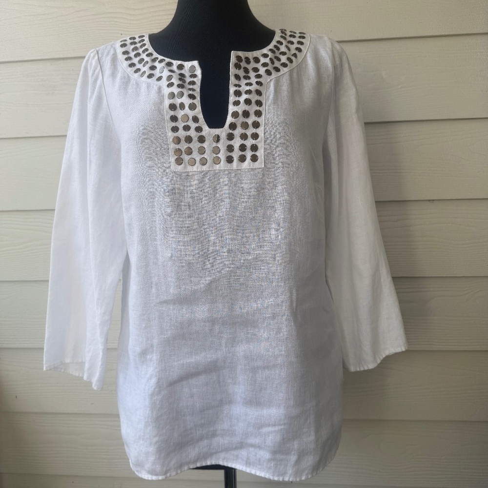 Ecologie | 100% Linen Boho Top | Size L‎ | White